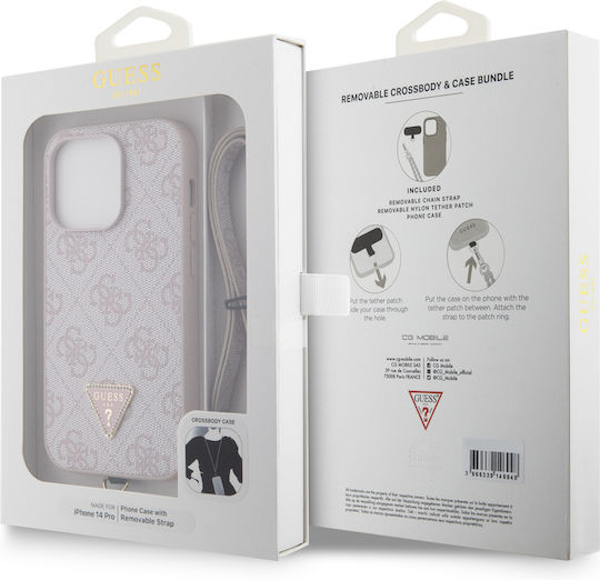 Guess Metal Logo Back Cover Metallic with Strap Pink (Apple iPhone 14 Pro)