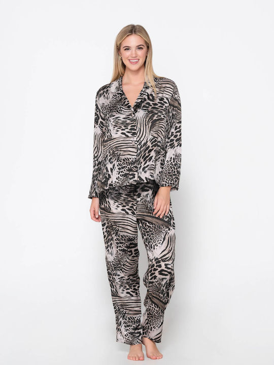 Luna Winter Damen Pyjama-Set Satin Embrime