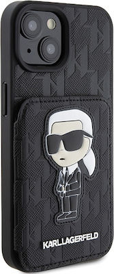 Karl Lagerfeld Saffiano Monogram Ikonik Patch Umschlag Rückseite Kunststoff Schwarz (iPhone 15)