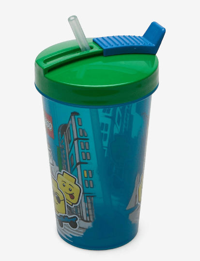 LEGO Ιconic Boy Glas Wasser aus Plastik mit Strohhalm 500ml