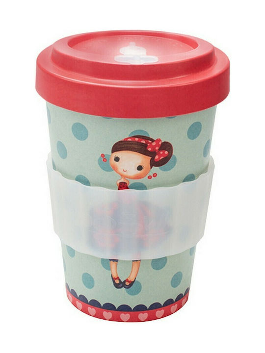 Woodway Mädchen Becher Bamboo mit Deckel Red/Blue 400ml