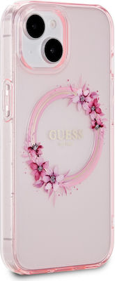 Guess Flowers Back Cover Plastic Pink (iPhone 15)