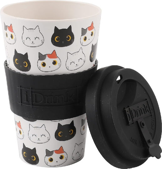 Total Gift Cup Cats Κούπα Με Καπάκι Μπαμπού Πολύχρωμη 435ml