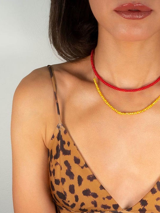 Gold Stainless Steel Necklace Yellow Natural Small Pearls 38cm + 5cm Extension