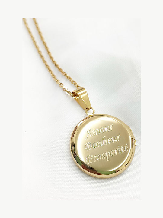 Jt Stainless Steel Gold Necklace Photo Locket Flowers Without Engraving