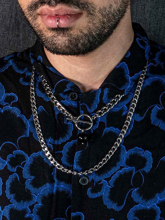 Jt Unisex Thick T-Clasp & Onyx Necklace 45cm Jt Unisex Thick T-Clasp & Onyx Necklace 45cm