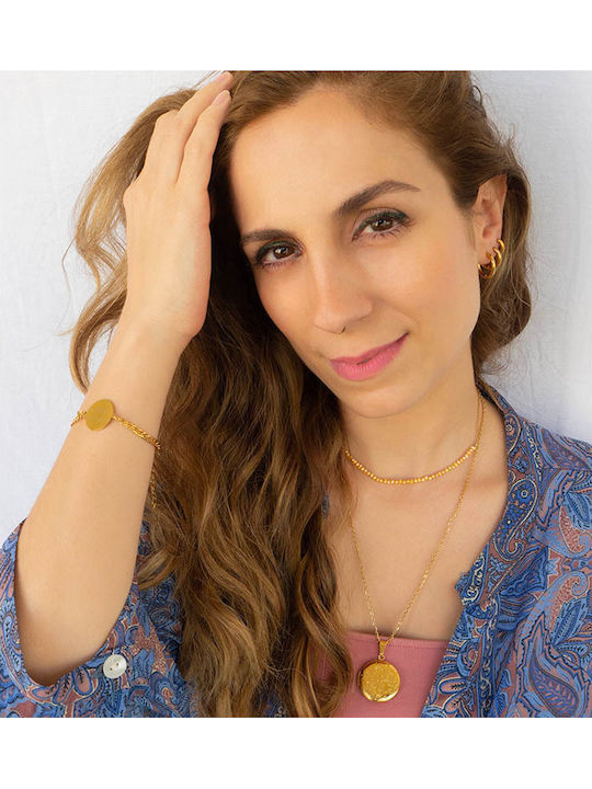 Gold Stainless Steel Necklace Yellow Natural Small Pearls 38cm + 5cm Extension