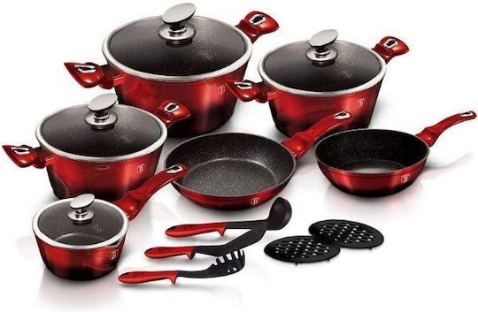 Berlinger Haus Metallic Line Kochgeschirr-Set aus Aluminium Burgundy Collection mit Stein-Innerbeschichtung 6-teilig