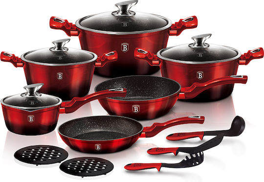Berlinger Haus Metallic Line Kochgeschirr-Set aus Aluminium Burgundy Collection mit Stein-Innerbeschichtung 6-teilig
