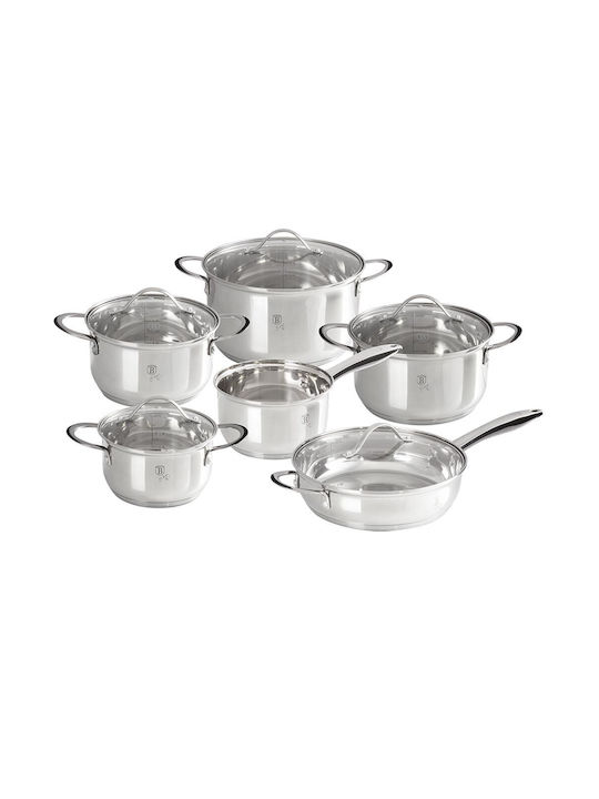 Berlinger Haus Silver Jewellery Collection Cookware Set of Stainless Steel with No Coating Silver 12pcs