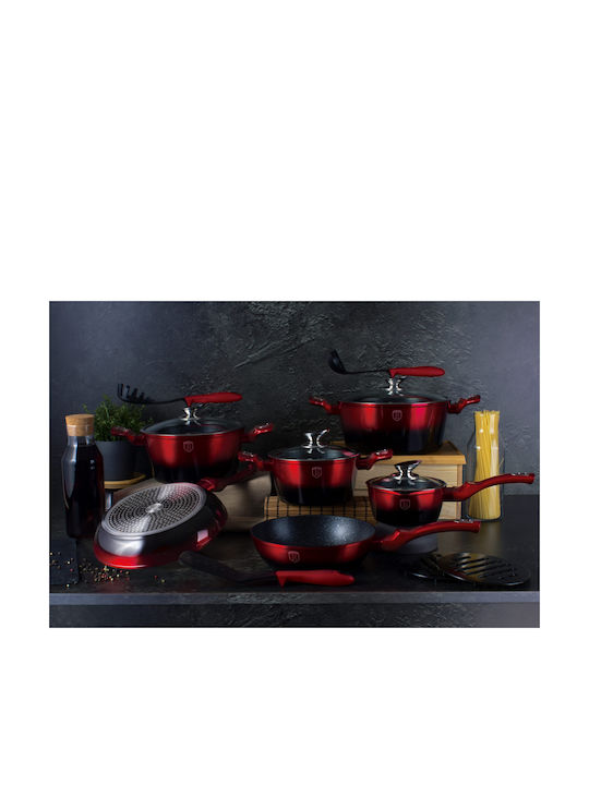 Berlinger Haus Metallic Line Σετ Μαγειρικά Σκεύη από Αλουμίνιο Burgundy Collection με Επίστρωση από Πέτρα 15τμχ