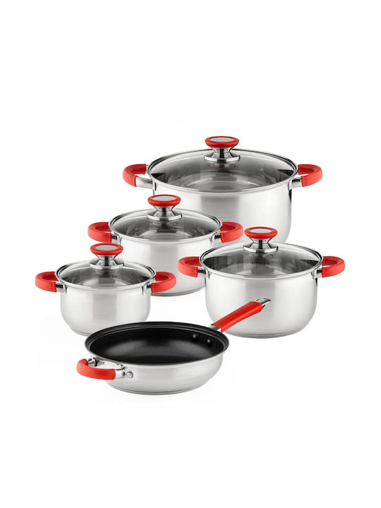 Muhler Cookware Set of Stainless Steel with No Coating Silver 9pcs