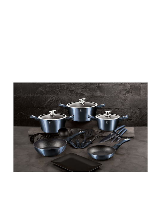 Berlinger Haus Metallic Line Cookware Set of Aluminum with Stone Coating Aquamarine Collection 17pcs