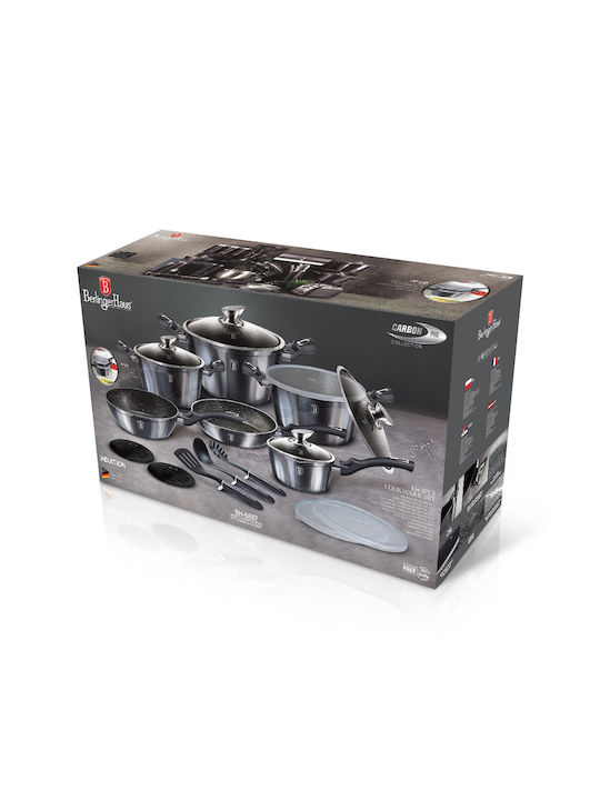 Berlinger Haus Cookware Set of Cast Aluminum with Stone Coating Carbon Pro 18pcs