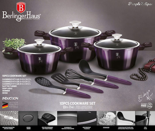 Berlinger Haus Комплект Саксии От Лят Алуминий Purple Eclipse С Вътрешно Покритие От Камък 3 Бр