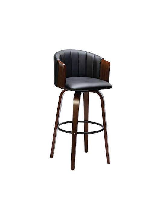 Stool Bar Upholstered with Leatherette Enzo Walnut, Black 49x49x76cm