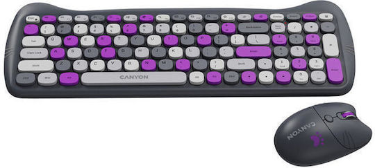 Canyon HSET-W6 Kitty Edition Fără fir Set tastatură și mouse Engleză US Violet