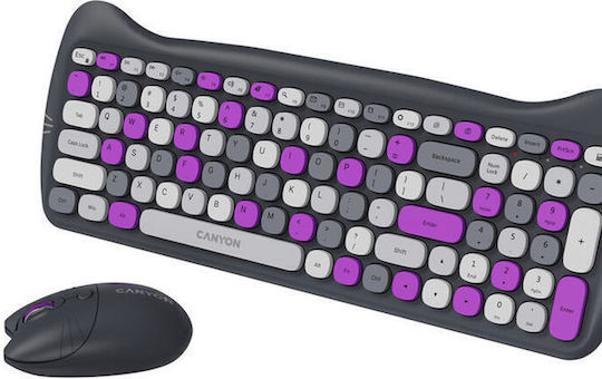 Canyon HSET-W6 Kitty Edition Fără fir Set tastatură și mouse Engleză US Violet