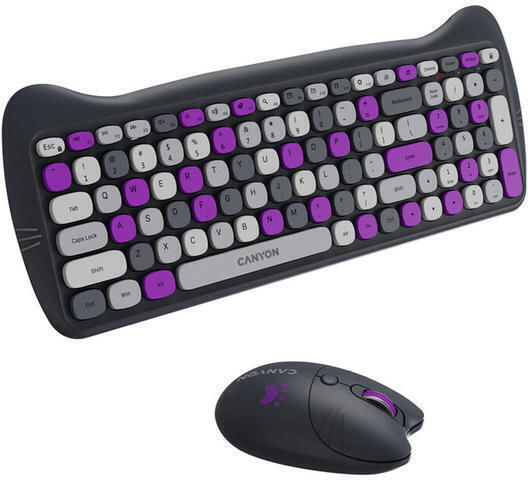 Canyon HSET-W6 Kitty Edition Fără fir Set tastatură și mouse Engleză US Violet