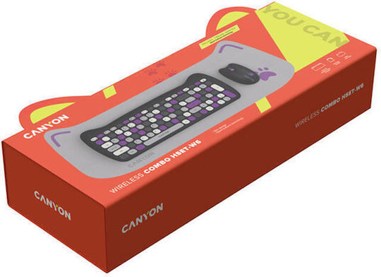 Canyon HSET-W6 Kitty Edition Fără fir Set tastatură și mouse Engleză US Violet