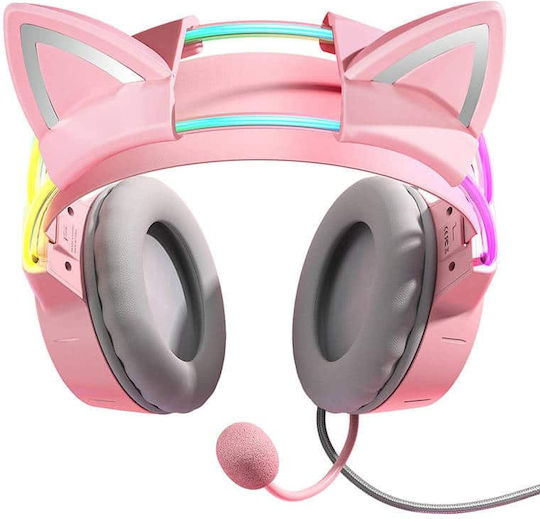 Onikuma X15 Pro με Ροζ Αυτιά Over Ear Gaming Headset με σύνδεση 3.5mm / USB Ροζ