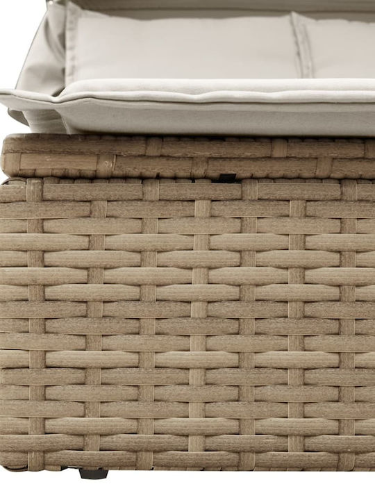 Liegestuhl Doppelter Rattan mit Kissen & Sonnenschirm Beige 100x200cm.