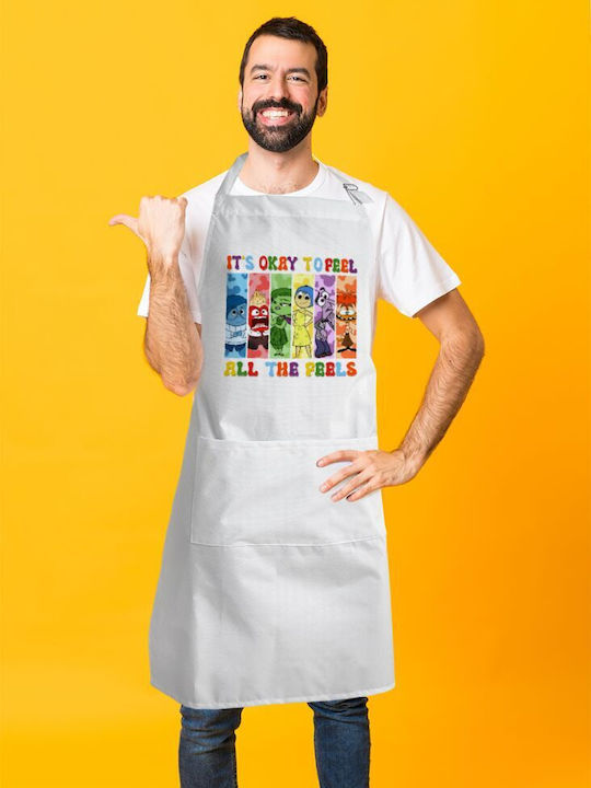 Koupakoupa Inside Out It's Okay To Feel All The Feels Водоустойчив Кърпа за готвене Бял 40x22см KP_25342_apron-bbq-adult 1бр