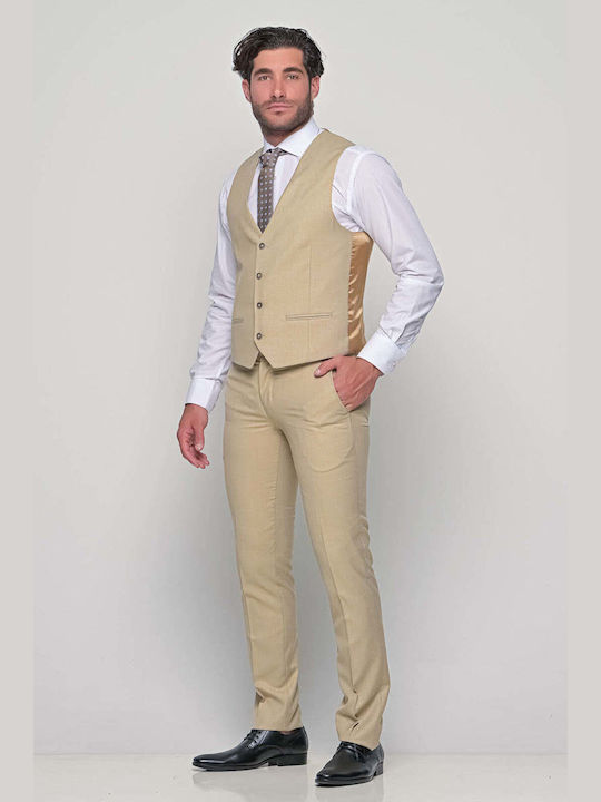 Lexton Men's Suit with Vest Slim Fit Beige