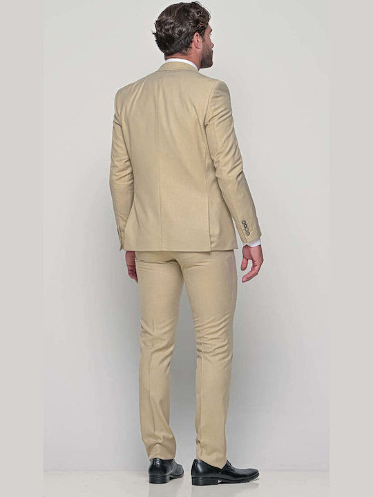 Men's Suit with Vest Slim Fit Beige