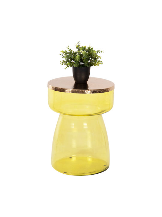 Round Side Table Rane Glass Greenish-Golden H36xW36xH47cm