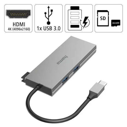 HAMA USB-C Docking Station mit HDMI 4K PD Gray (00200110)