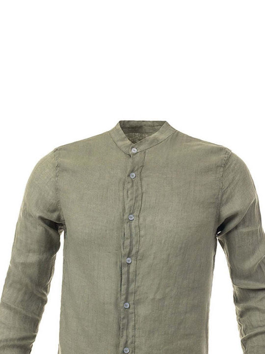 Panda Clothing Men's Shirt Long Sleeve Linen Khaki