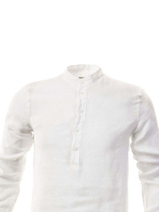 Panda Clothing Men's Shirt Long Sleeve Linen White