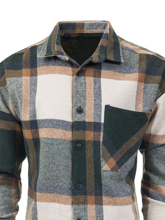 Senior Men's Shirt Long Sleeve Cotton Checked Green