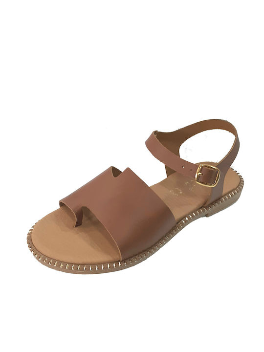 Zizel Leather Women's Flat Sandals in Tabac Brown Color