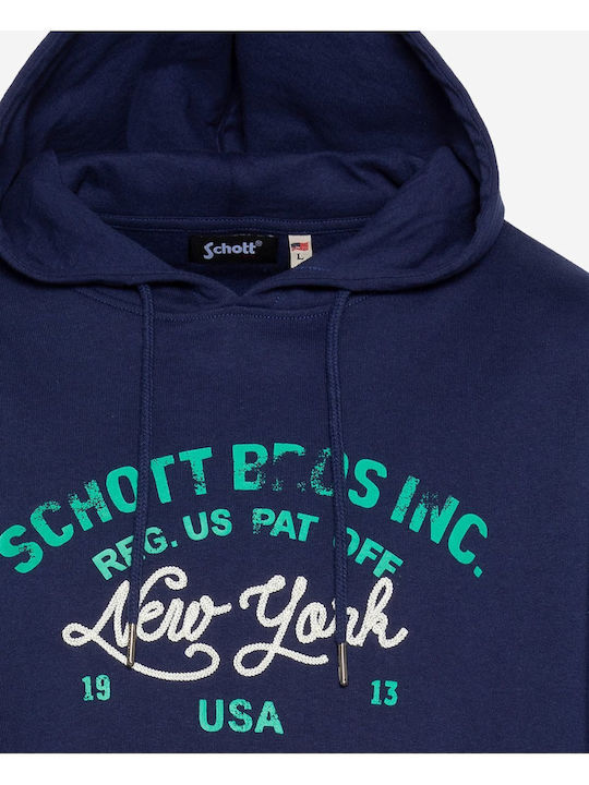 Schott Herren Sweatshirt mit Kapuze und Taschen Navy