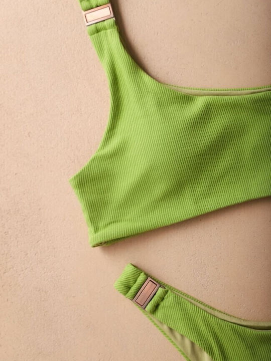 Set Bikini Με Έναν Ώμο & Brazil Ψηλόμεσο Πράσινο