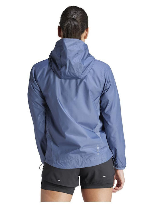 Adidas Scurt Jachetă de femei Puffer pentru iarnă Albastru