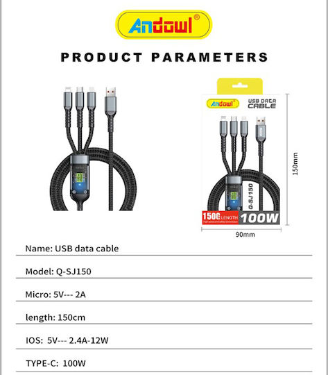 Andowl Q-sj150 Geflochten USB zu Blitzschlag / Typ-C,TC-TC / Micro-USB Kabel 1.5m
