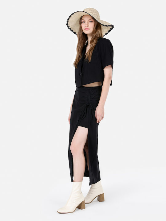 Λινή Midi Φούστα Black