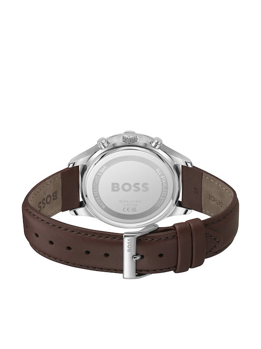 Boss Ανδρικό Ρολόι 50mm Χρονογράφος Μπαταρίας με Καφέ Δερμάτινο Λουράκι