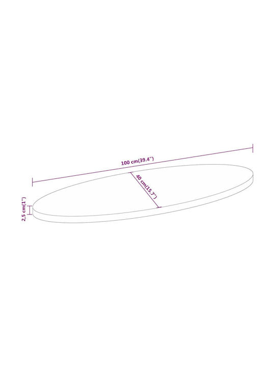 vidaXL Oval Table Surface made of Solid Wood Brown 100x40x2.5cm 370820 1pcs