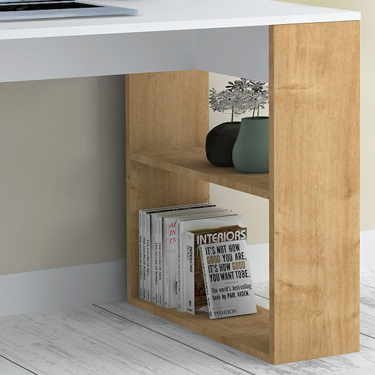 Desk Mikro Wooden with Bookshelf White - Natural Beech 120x60x75cm