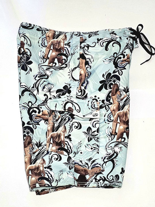 Herren Badebekleidung Bermuda Hellblau mit Mustern