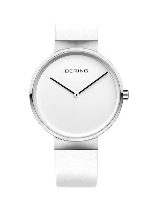 Bering Time Classic Watch Battery with White Leather Strap