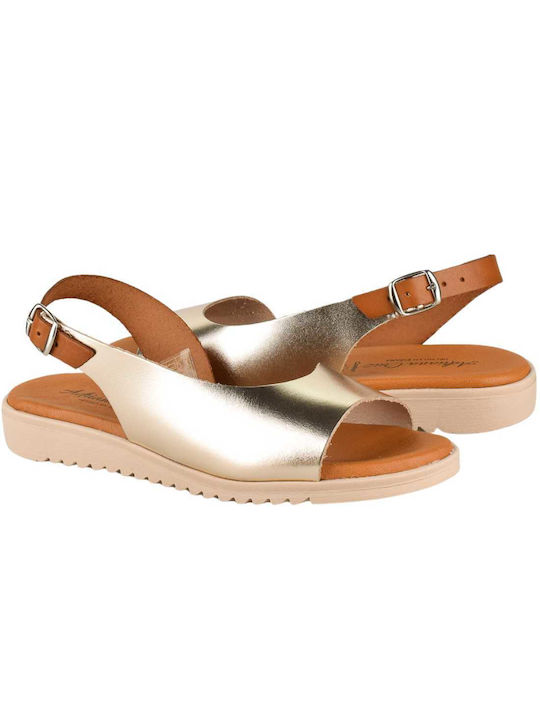 Yfantidis Leather Women's Flat Sandals in Gold Color