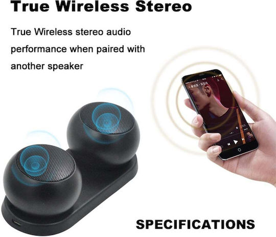 Sonique Mini TWS Double Luxury Beat Ηχείο Bluetooth 3W με Διάρκεια Μπαταρίας έως 4 ώρες Μαύρο