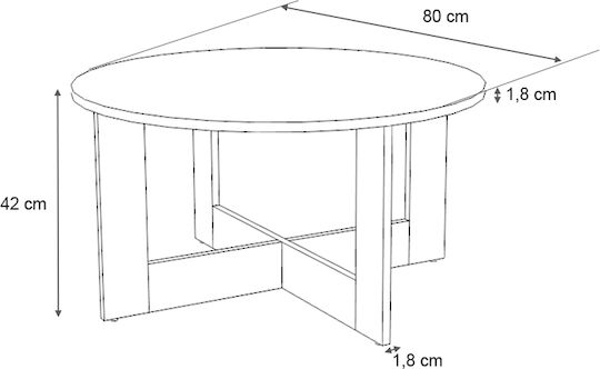 Rundes Zentral Kaffeetisch Kati Holz Natur Eiche M80xL80xH42cm