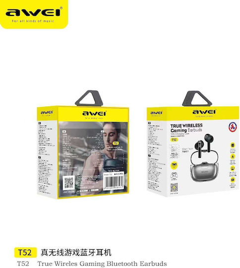 Awei T52 In-ear Bluetooth Handsfree Ακουστικά με Θήκη Φόρτισης Μαύρα