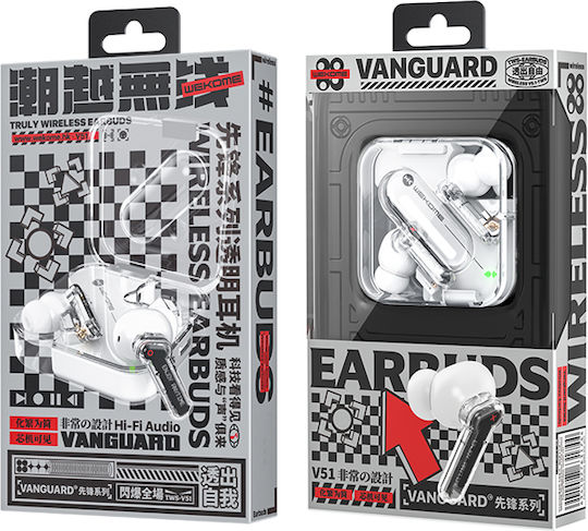 WK V51 In ear Bluetooth хендсфри Слушалки с Кутийка за Зареждане Бял